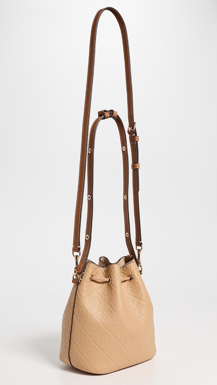image:imageTory Burch Womens T Monogram Pebble Bucket BagBiscotti