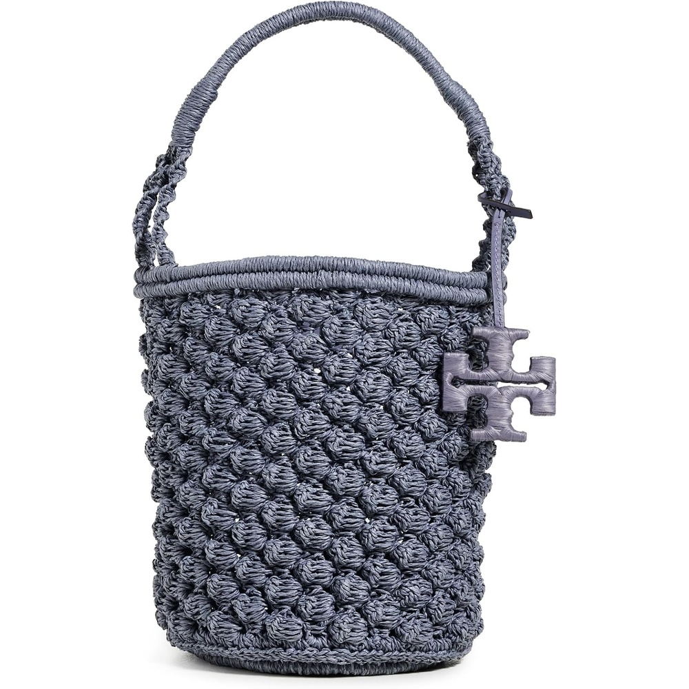 image:imageTory Burch Womens Ella Hand Crochet Popcorn Stitch Bucket BagGray