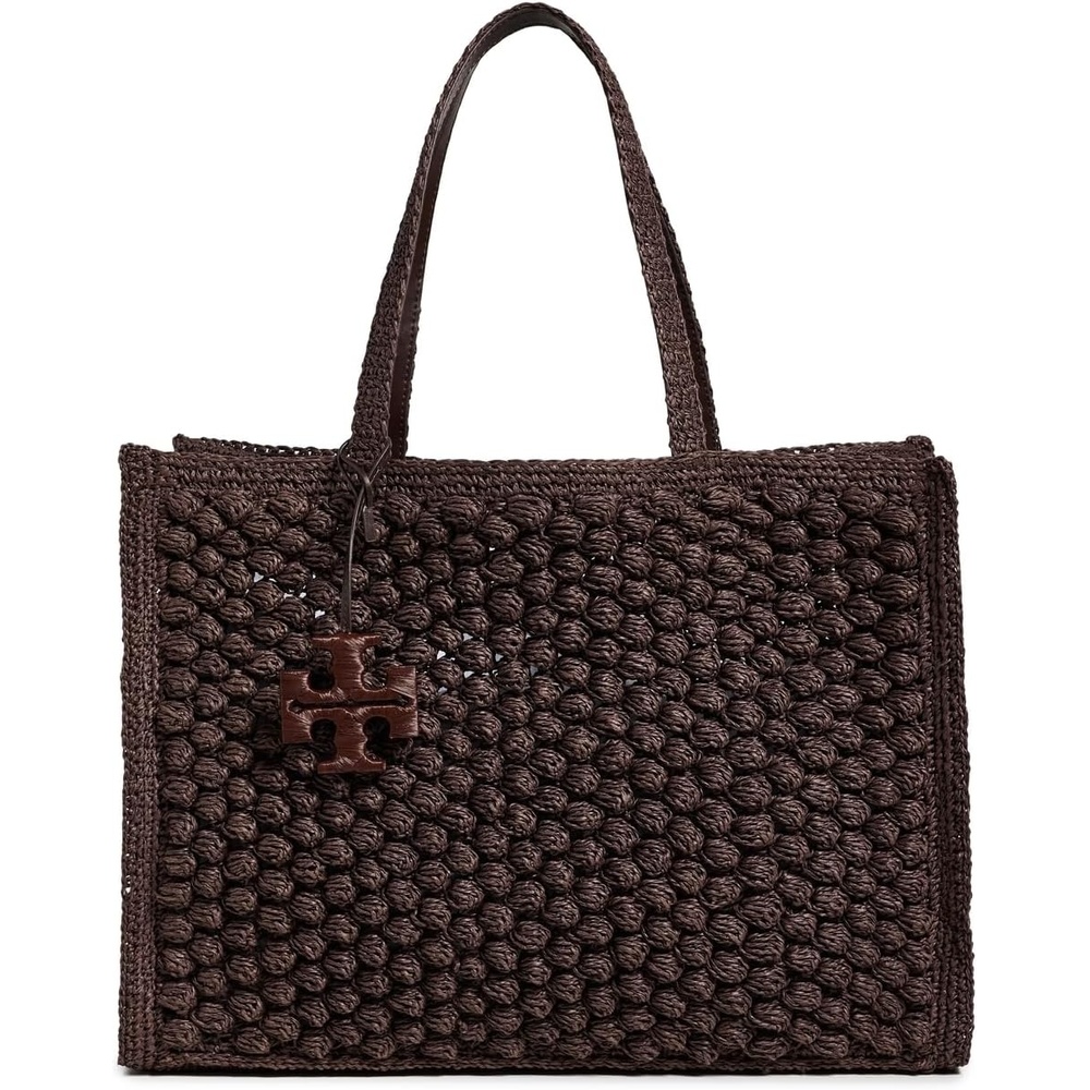 image:imageTory Burch Womens Ella Hand Crochet Popcorn Stitch Large Tote BagDark Cocoa
