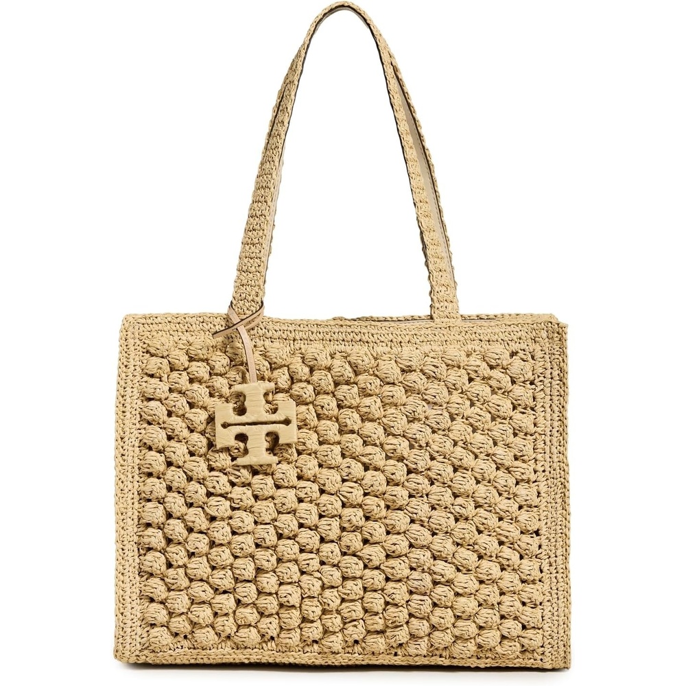 image:imageTory Burch Womens Ella Hand Crochet Popcorn Stitch Small Tote BagNatural