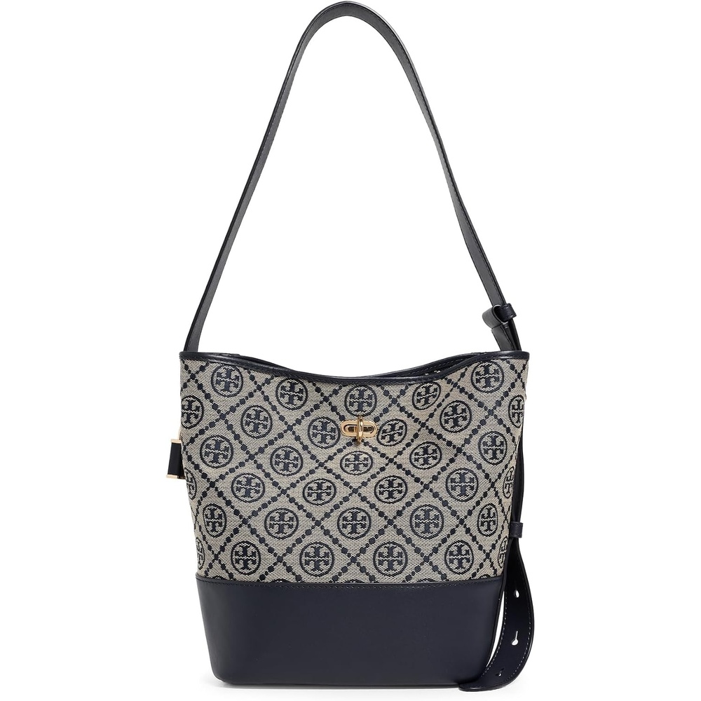 image:imageTory Burch Womens Lock T Monogram Slim Medium Bucket BagTory Navy