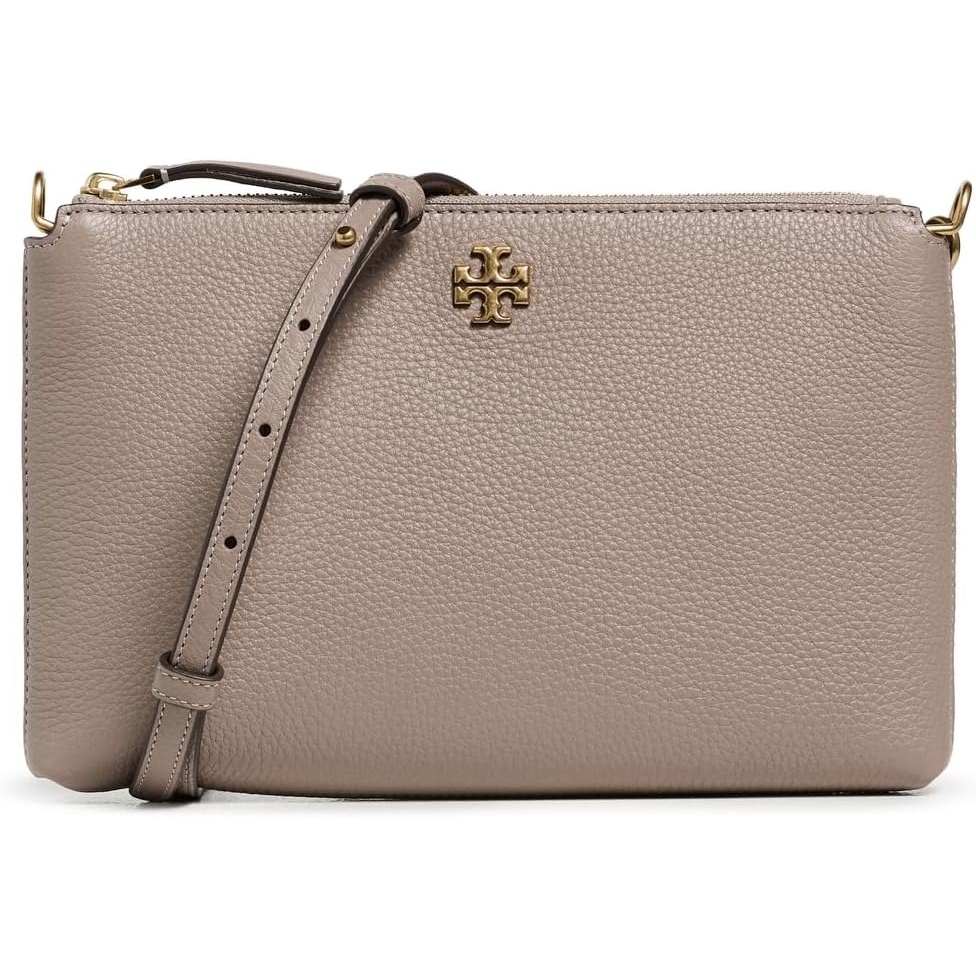 image:imageTory Burch Womens Mercer Pebbled Wallet Crossbody Gray Heron One Size