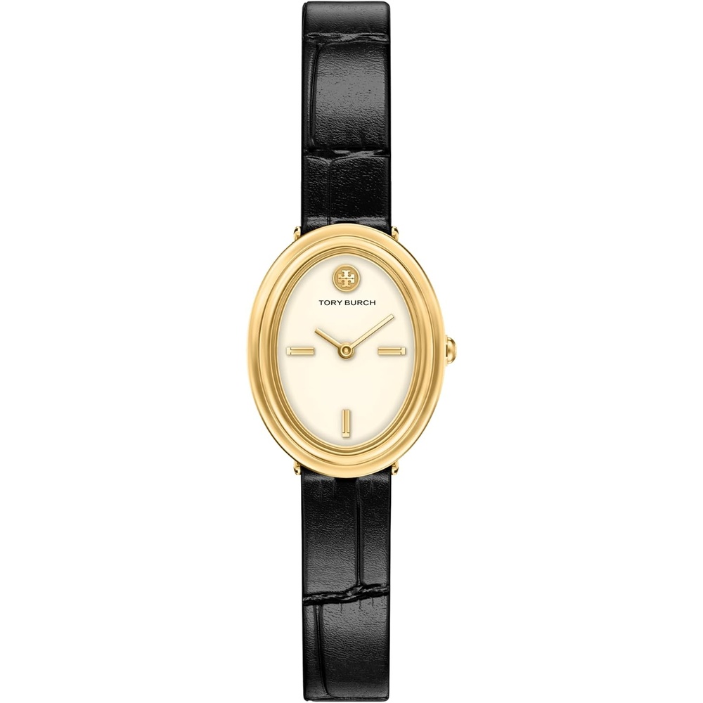 image:imageTory Burch Womens Oval Stainless Steel TwoHand WatchBlackGold