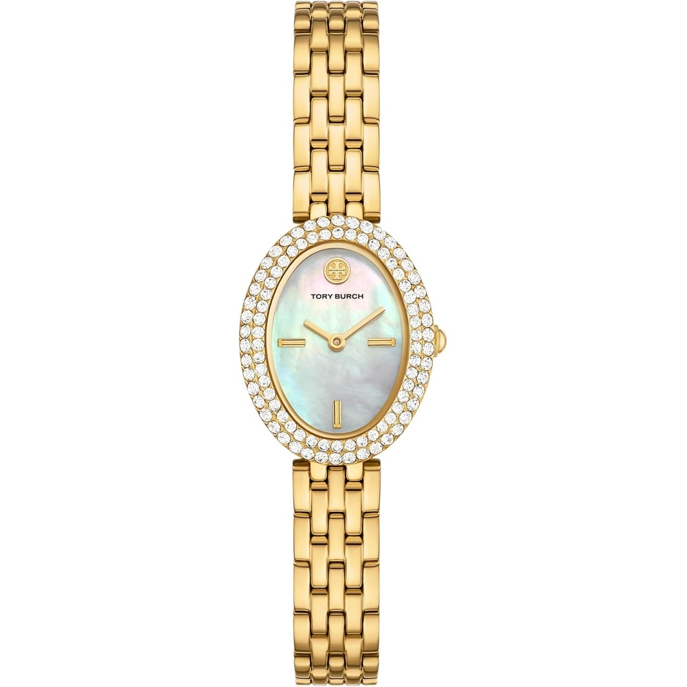 image:imageTory Burch Womens Oval Stainless Steel TwoHand WatchGoldMOP