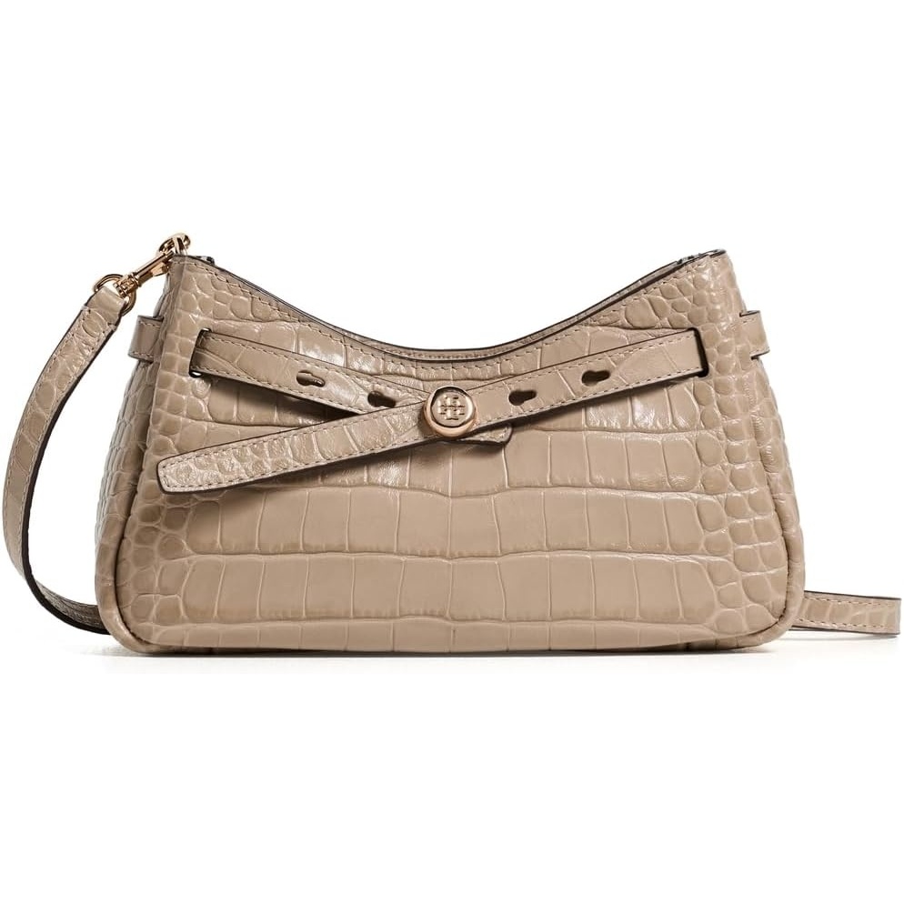 image:imageTory Burch Womens Romy Croc Embossed Zip Top Crossbody BagLight Hickory