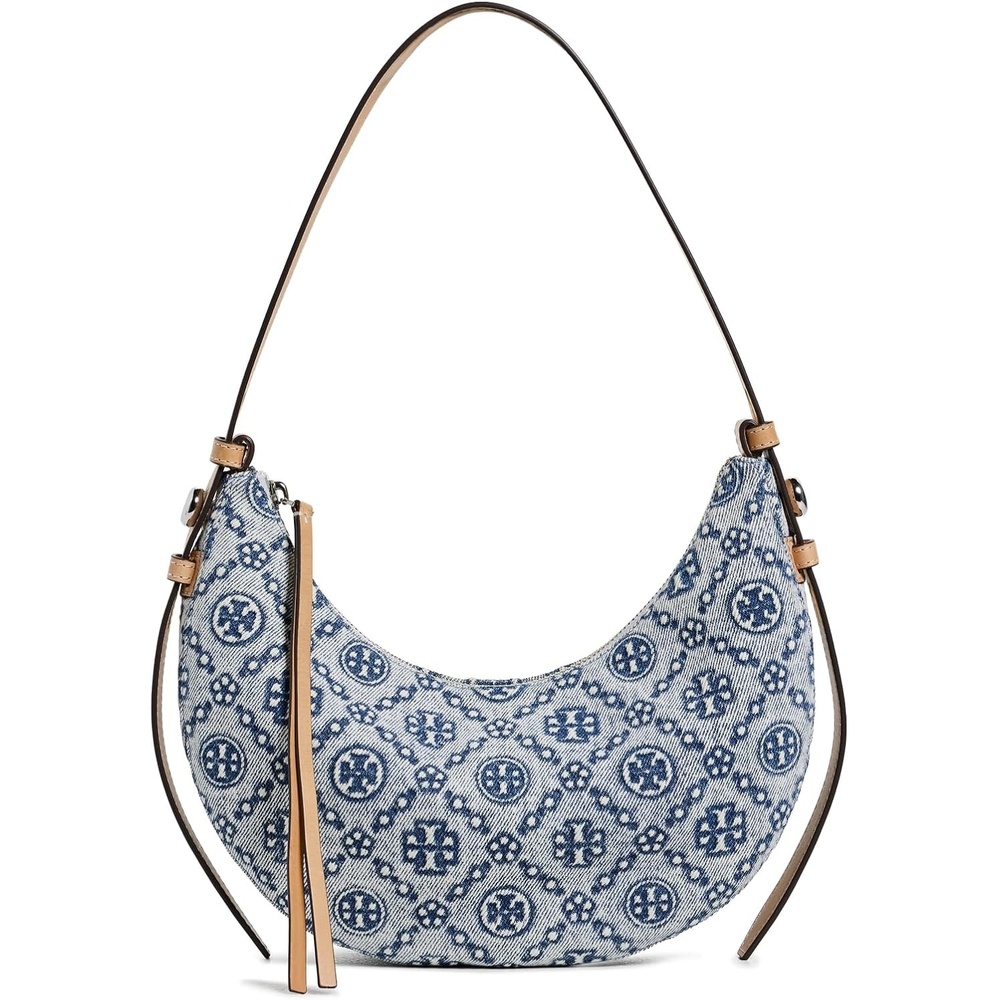 image:imageTory Burch Womens Romy Denim Half Moon BagPowder Blue