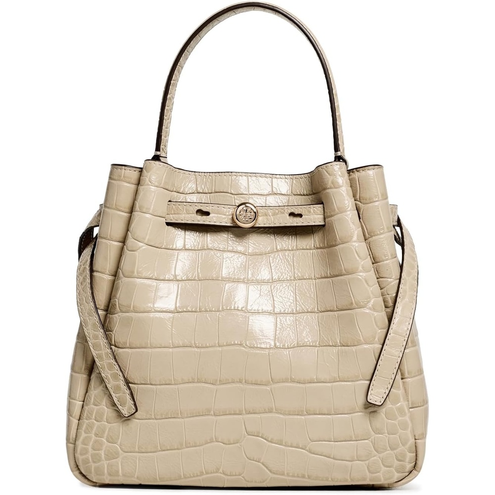 image:imageTory Burch Womens Romy Embossed Croc Bucket BagLight Hickory