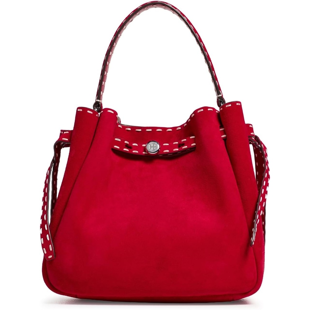 image:imageTory Burch Womens Romy Suede Pick Stitch Bucket BagToucan Red