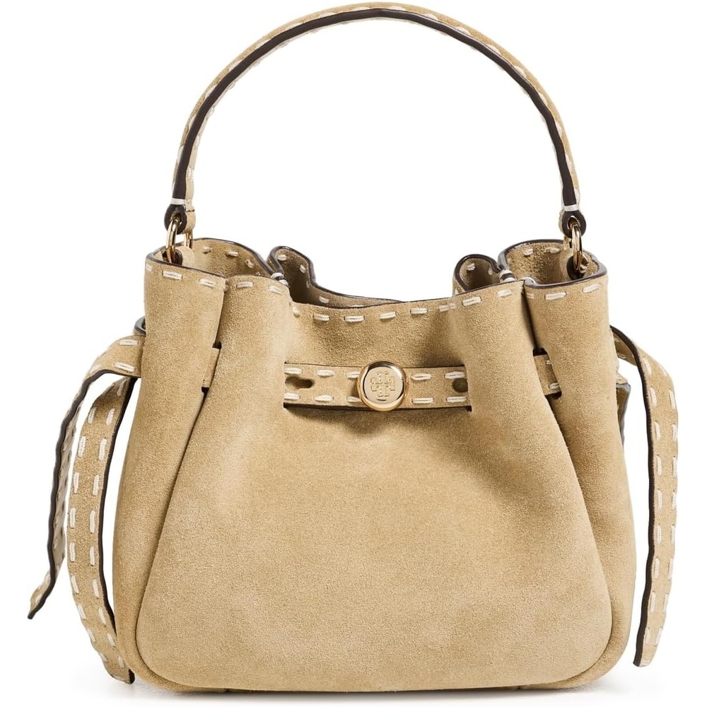 image:imageTory Burch Womens Romy Suede Pick Stitch Mini Bucket BagButter
