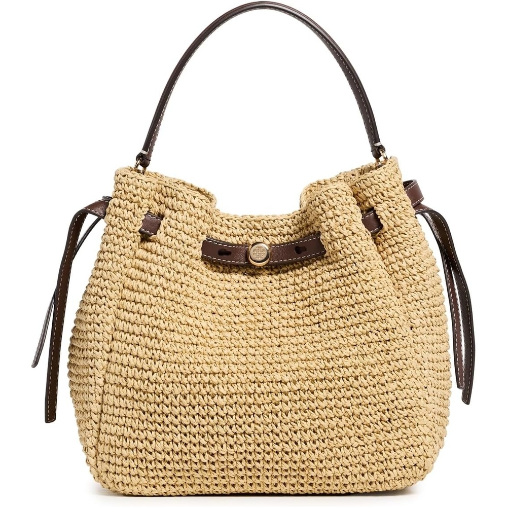 image:imageTory Burch Womens Romy Woven Bucket BagNatural