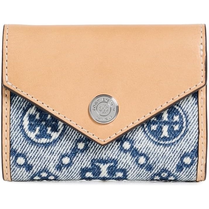 image:imageTory Burch Womens T Monogram Denim Small Envelope WalletPowder Blue
