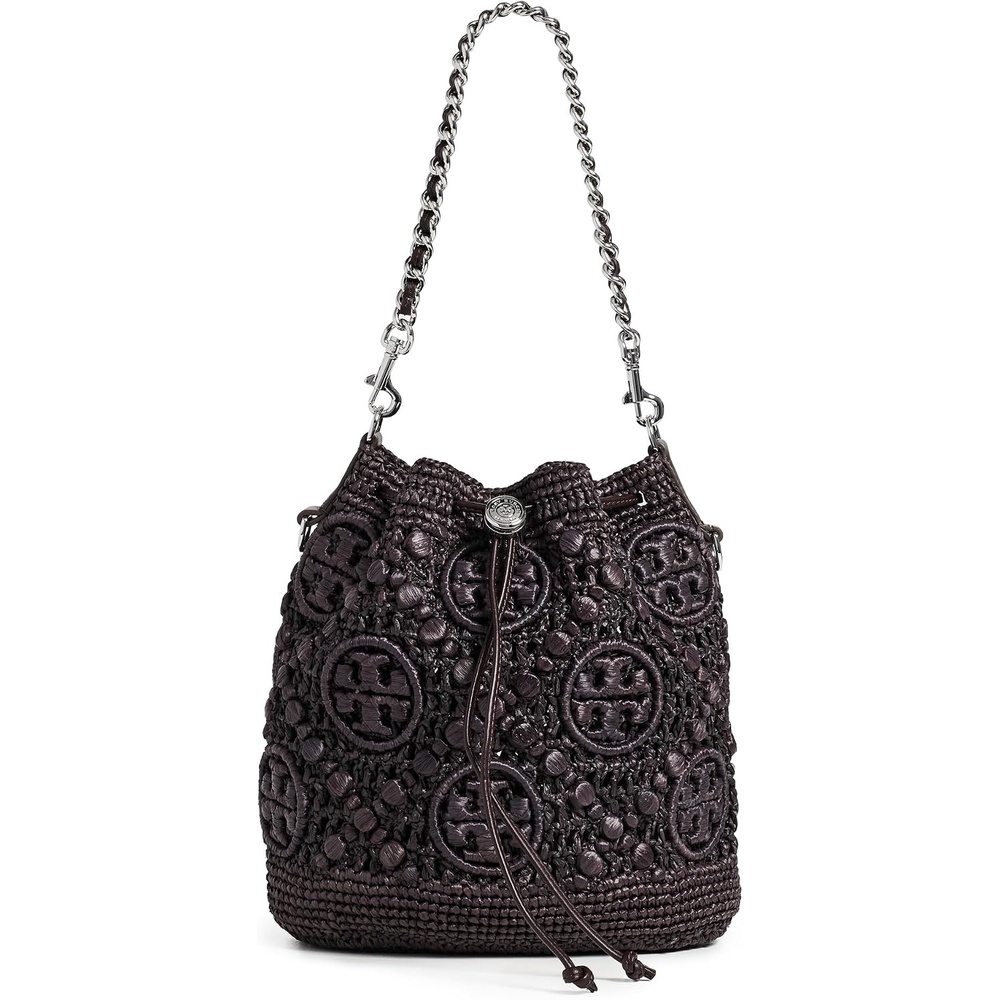 image:imageTory Burch Womens T Monogram Raffia Bucket BagCocoa