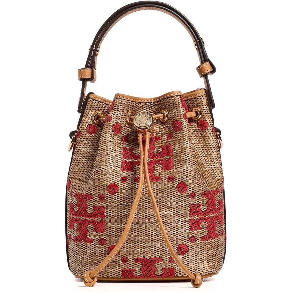 image:imageTory Burch Womens T Monogram Straw Mini Bucket BagNatural
