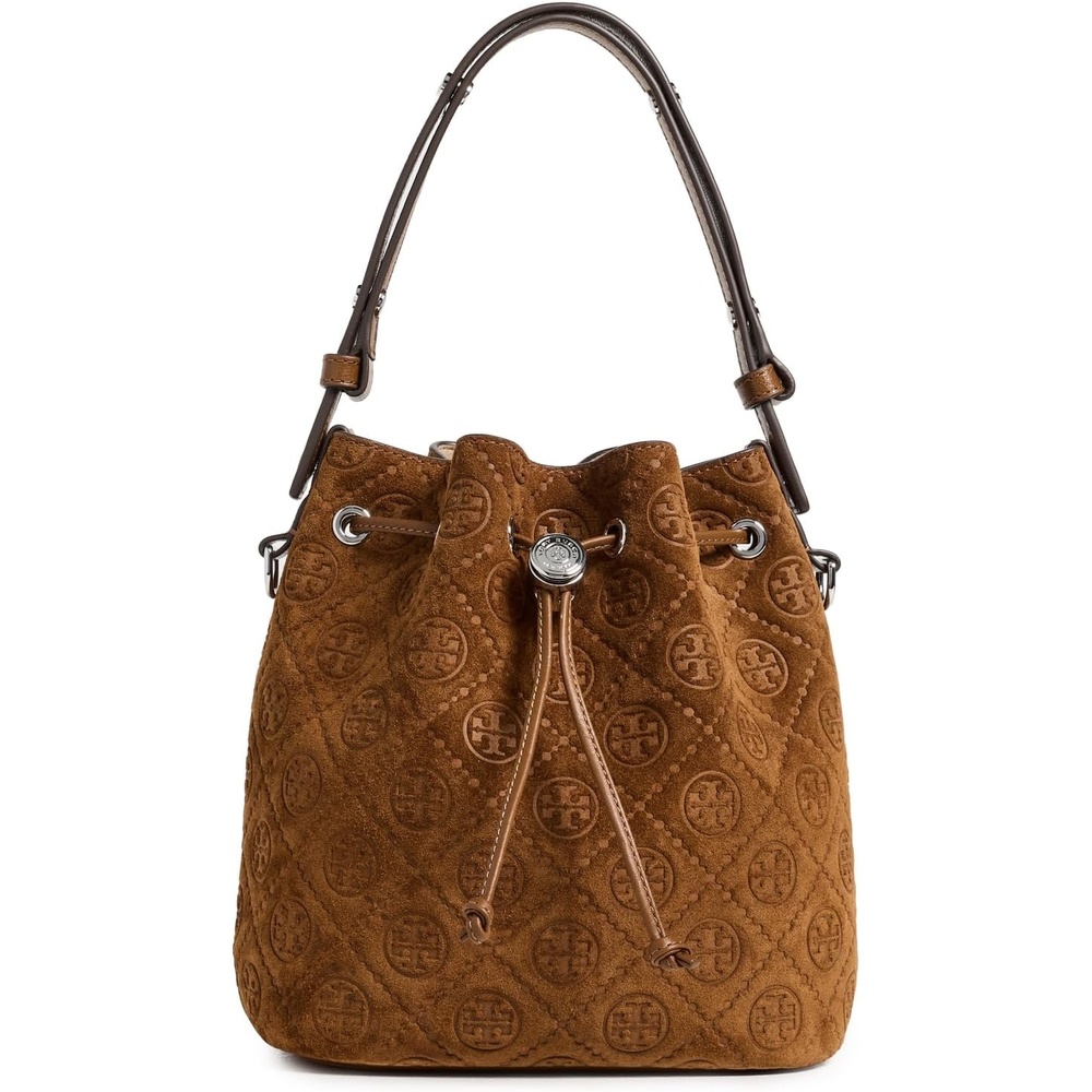 image:imageTory Burch Womens T Monogram Suede Bucket BagChicory Brown