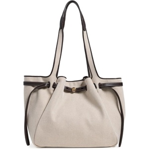 Tory Burch Women’s Romy Canvas Tote(Dusty Almond/Bianco White)